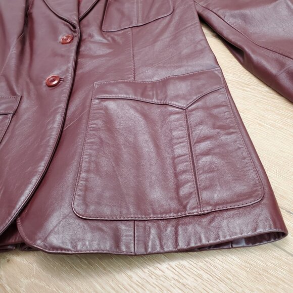 Vintage Etienne Aigner Burgundy Oxblood Genuine Leather Jacket Blazer Size 14 - Picture 11 of 16